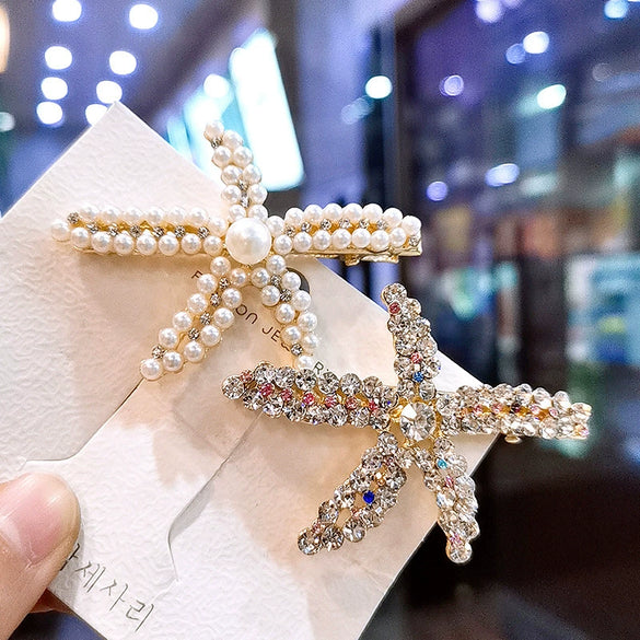 Wholesale Women's Metal Duckbill Clip Starfish Pearl Hairpin With Electroplating