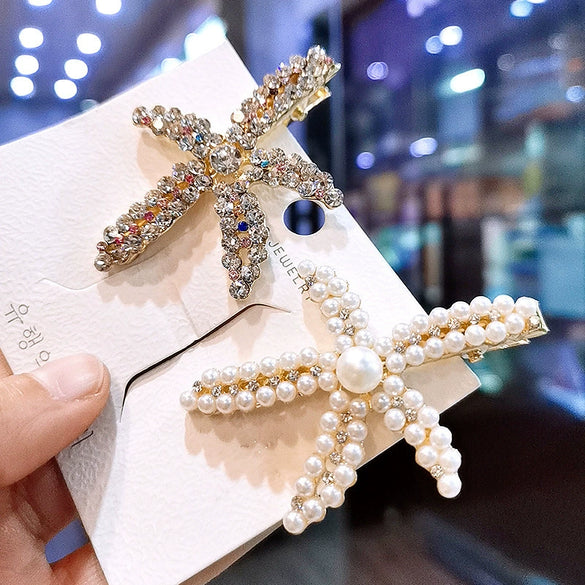 Wholesale Women's Metal Duckbill Clip Starfish Pearl Hairpin With Electroplating