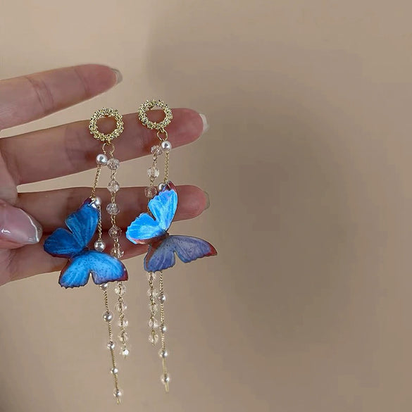 Wholesale Women's Metal Electroplated Bow Shape Pearl Tassel Earrings Light Luxury Style