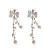 Wholesale Women's Metal Electroplated Bow Shape Pearl Tassel Earrings Light Luxury Style