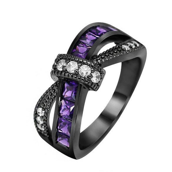 Wholesale Women's Metal Electroplated Geometric Amethyst Diamond Ring Hand Jewelry
