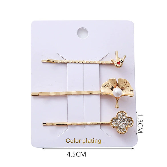 Wholesale Women's Metal Electroplated Pearl Crystal Diamond Bangs Clip Hair Accessories Fashion Ol Geometric Style