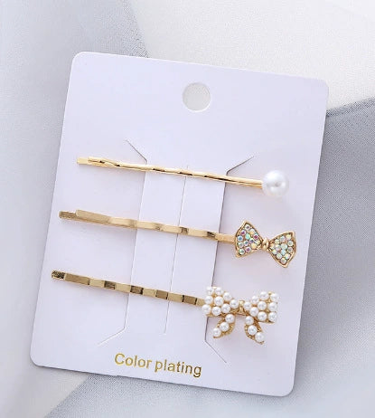 Wholesale Women's Metal Electroplated Pearl Crystal Diamond Bangs Clip Hair Accessories Fashion Ol Geometric Style