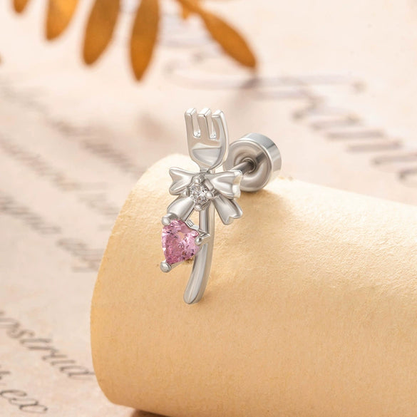Wholesale Women's Metal Fashion Cute Fork Bow Love Zircon Electroplated Cartilage Puncture Ear Bone Nail