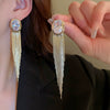 Wholesale Women's Metal Geometric Diamond Tassel Earrings With Silver Needle Chain