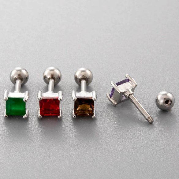 Wholesale Women's Metal Geometric Double Head Screw Ball Square Ear Bone Nail Cartilage Puncture Jewelry With Electroplating