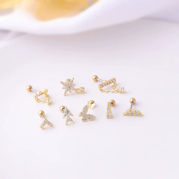 Wholesale Women's Metal Geometric Electroplated Screw Rod Twist Ball Earrings