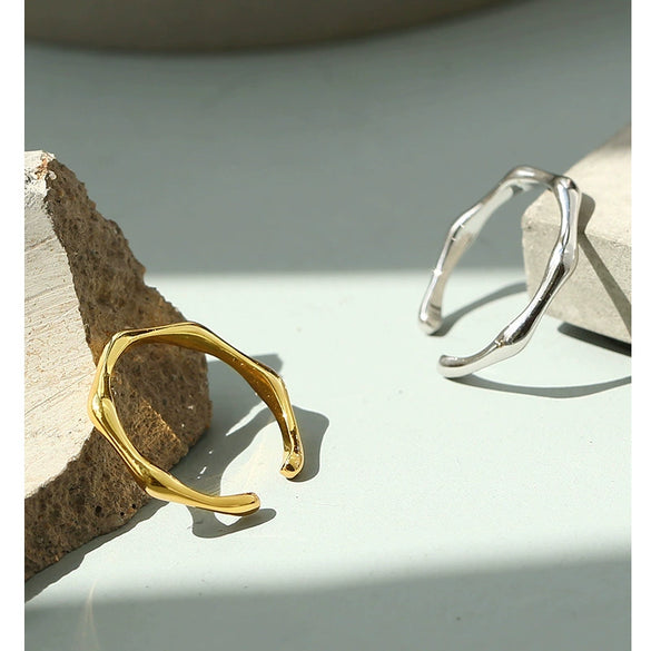 Wholesale Women's Metal Geometric Gold Inlaid Adjustable Irregular Open Joint Ring