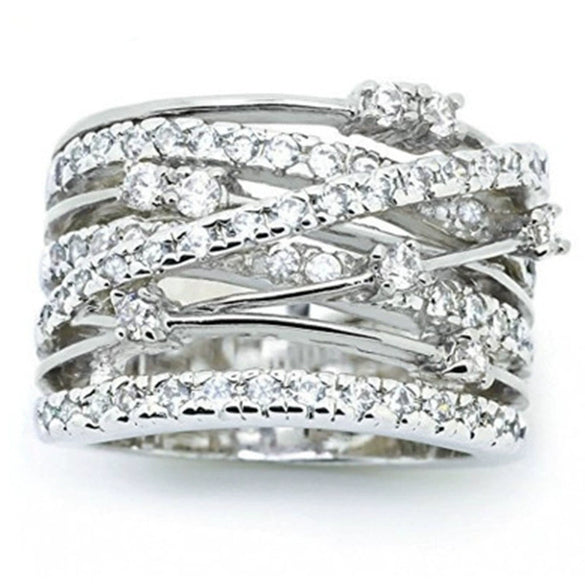 Wholesale Women's Metal Geometric Pattern Micro Inlaid Zircon Ring With Electroplating