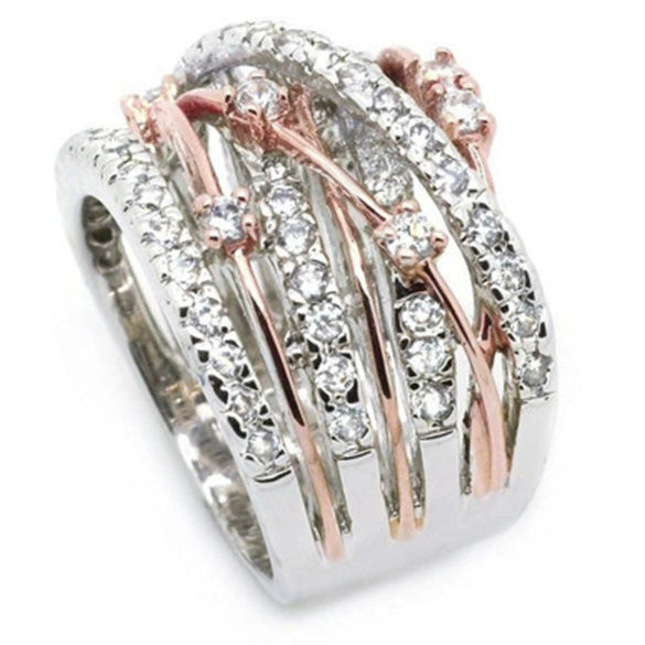 Wholesale Women's Metal Geometric Pattern Micro Inlaid Zircon Ring With Electroplating