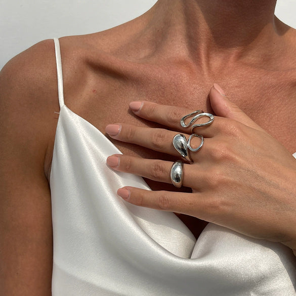 Wholesale Women's Metal Geometric Style Electroplated Irregular Opening Ring