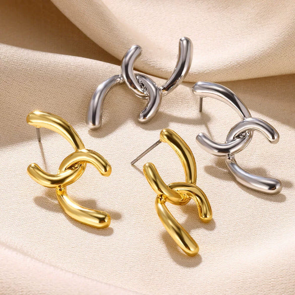 Wholesale Women's Metal Gold Platinum Electroplated Irregular Cross Geometric Earrings