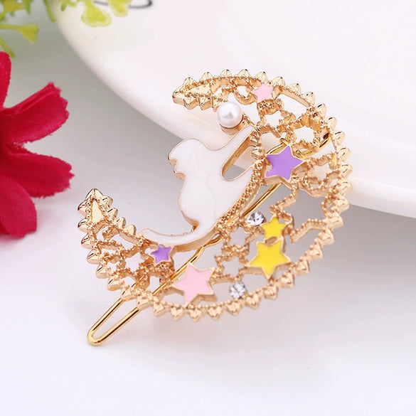 Wholesale Women's Metal Hairpin With Moon And Cat Cartoon Pattern And Baking Varnish Treatment
