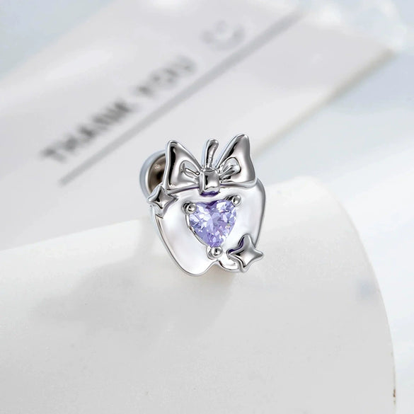 Wholesale Women's Metal Heart Shape Cartoon Style Electroplated Cartilage Piercing Ear Bone Nail With Bow And Zircon