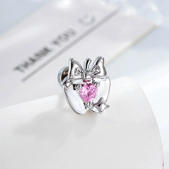 Wholesale Women's Metal Heart Shape Cartoon Style Electroplated Cartilage Piercing Ear Bone Nail With Bow And Zircon