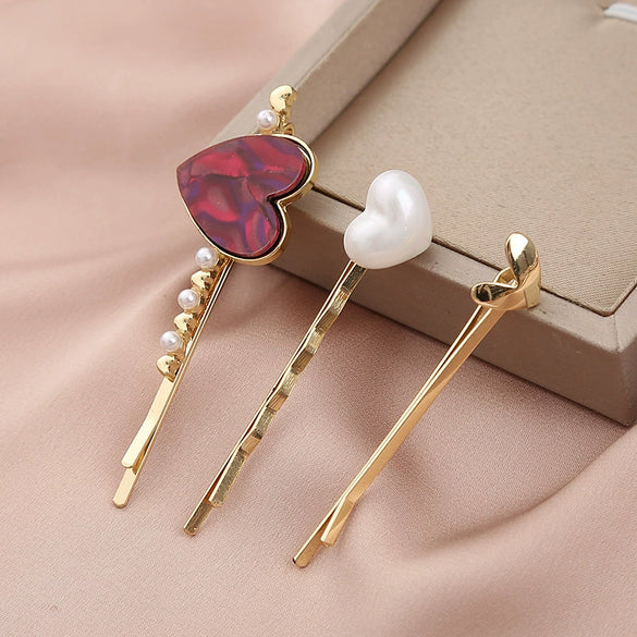 Wholesale Women's Metal Heartshaped Rhinestone Pearl Bangs Hairpin Hair Accessories Cute Style