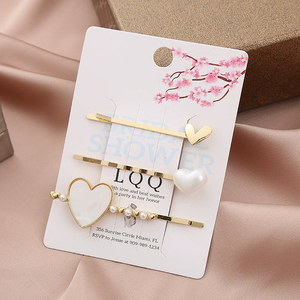 Wholesale Women's Metal Heartshaped Rhinestone Pearl Bangs Hairpin Hair Accessories Cute Style