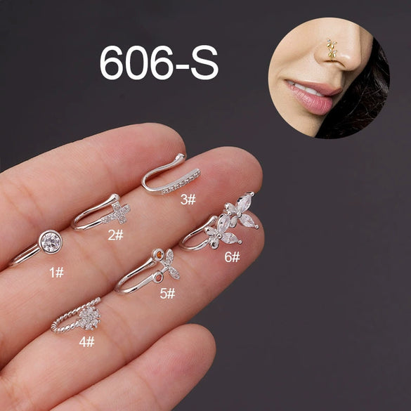 Wholesale Women's Metal Inlaid Zircon Butterfly Shape Clipon Nose Ring Electroplating Jewelry