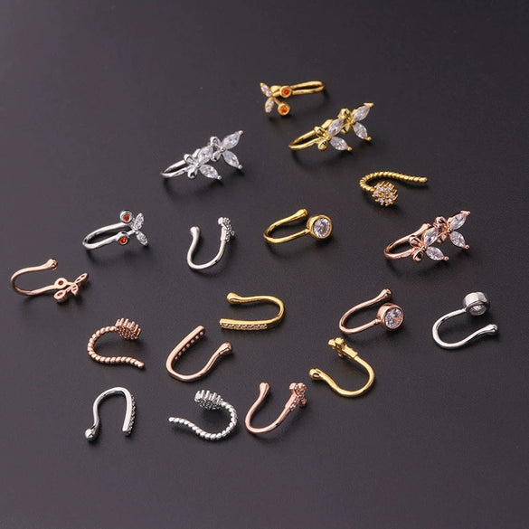 Wholesale Women's Metal Inlaid Zircon Butterfly Shape Clipon Nose Ring Electroplating Jewelry