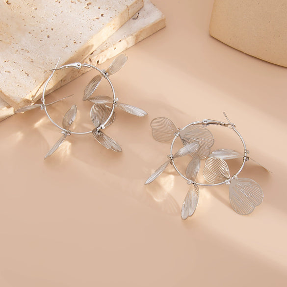 Wholesale Women's Metal Leaf Electroplated Personality Earrings