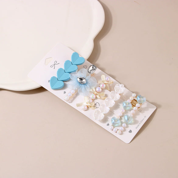 Wholesale Women's Metal Pearl Geometric Electroplated Side Clip Hairpin Set