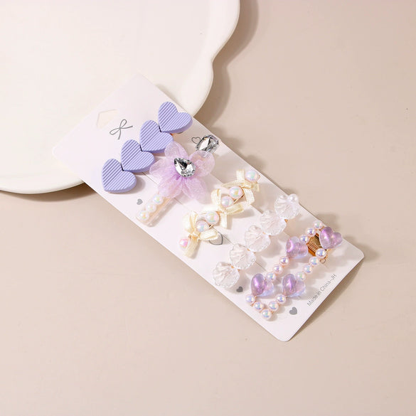 Wholesale Women's Metal Pearl Geometric Electroplated Side Clip Hairpin Set