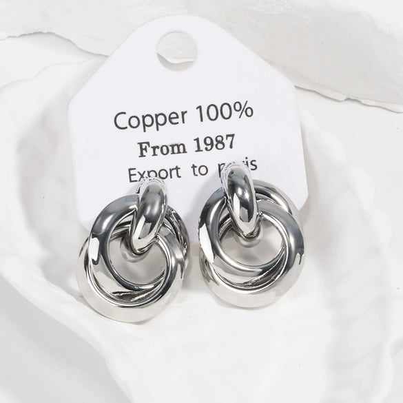 Wholesale Women's Metallic Geometric Copper Electroplated Ring Earrings Tassel Ear Jewelry Ins Style
