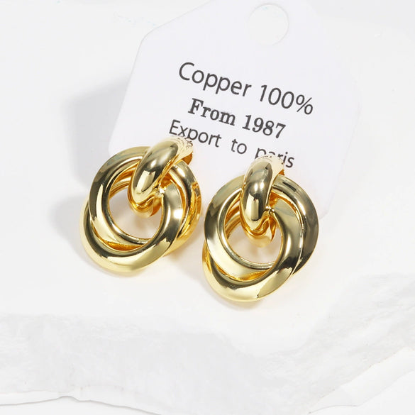 Wholesale Women's Metallic Geometric Copper Electroplated Ring Earrings Tassel Ear Jewelry Ins Style