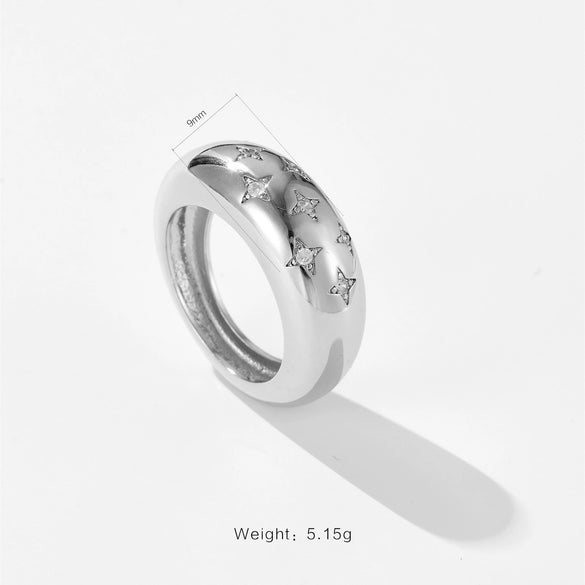 Wholesale Women's Micro Inlaid Zircon Five Pointed Star Copper Ring With Electroplated Platinum Or 18K Gold Light Luxury And Fashion Ol Style