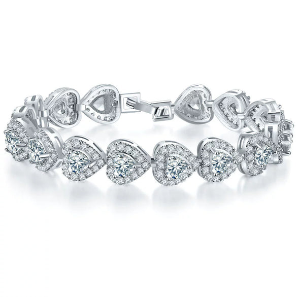 Wholesale Women's Microinlaid Copper Goldplated Zircon Heart Bracelet