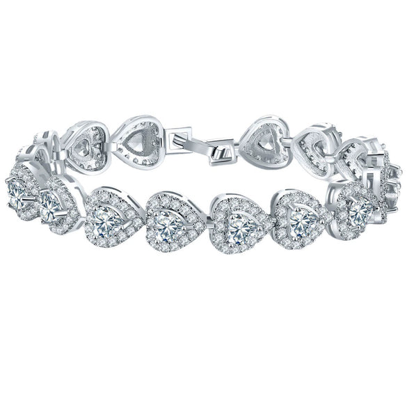 Wholesale Women's Microinlaid Copper Goldplated Zircon Heart Bracelet