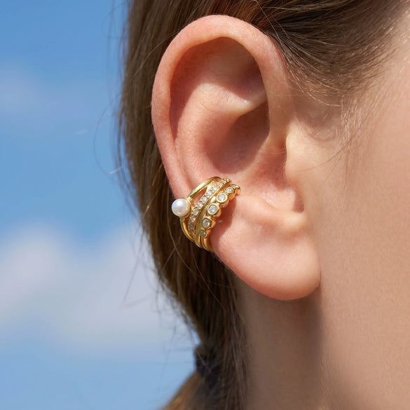 Wholesale Women's Microinlaid Zircon Geometric Stainless Steel Electroplated Multilayer Ear Cuff Earrings