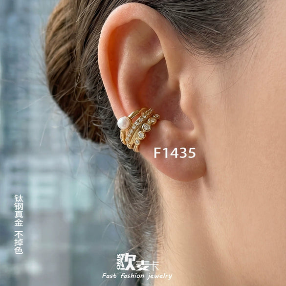 Wholesale Women's Microinlaid Zircon Geometric Stainless Steel Electroplated Multilayer Ear Cuff Earrings