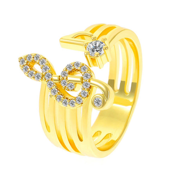 Wholesale Women's Micropaved Zircon Music Symbol Open Copper Ring With Electroplating