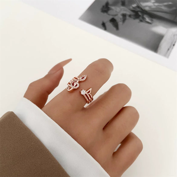Wholesale Women's Micropaved Zircon Music Symbol Open Copper Ring With Electroplating