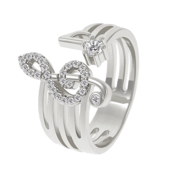 Wholesale Women's Micropaved Zircon Music Symbol Open Copper Ring With Electroplating