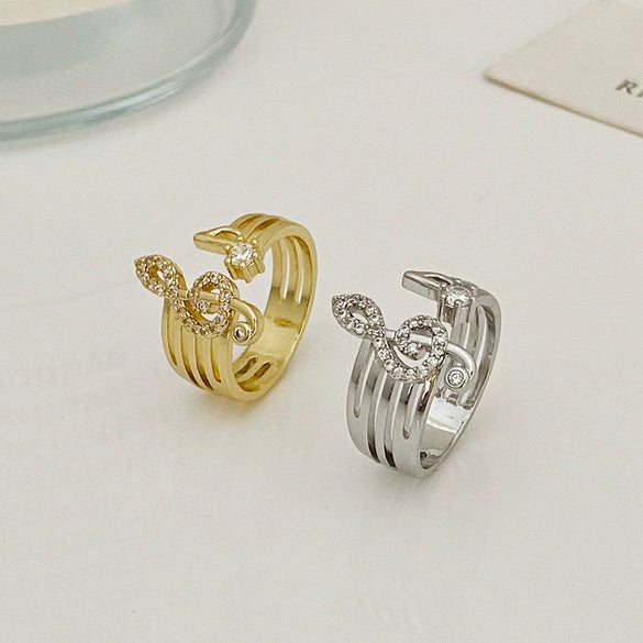 Wholesale Women's Micropaved Zircon Music Symbol Open Copper Ring With Electroplating