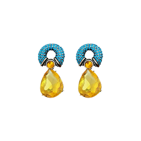 Wholesale Women's Middle Ancient Vintage Alloy Earrings With Silver Needle Diamond Circle And Drop Shape Geometric Electroplating Design