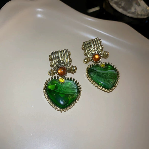 Wholesale Women's Middle Ancient Vintage Alloy Needle Earrings With Diamond Design And Geometric Drop Shape