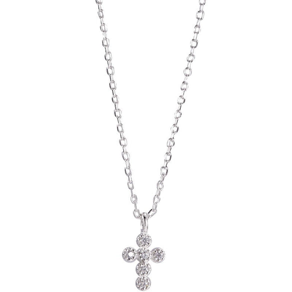 Wholesale Women's Mini Cross Necklace 925 Sterling Silver Geometric Style With Diamond