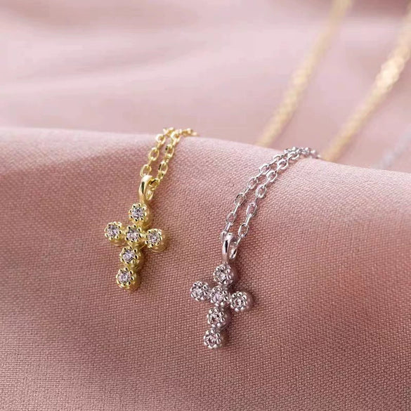 Wholesale Women's Mini Cross Necklace 925 Sterling Silver Geometric Style With Diamond