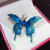 Wholesale Women's Minimalist Alloy Natural Pearl And Freshwater Pearl Brooch With Sapphire Blue Butterfly Design And Electroplating Finish