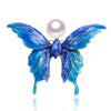 Wholesale Women's Minimalist Alloy Natural Pearl And Freshwater Pearl Brooch With Sapphire Blue Butterfly Design And Electroplating Finish