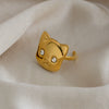 Wholesale Women's Minimalist Animal Catshaped Open Ring Stainless Steel Real Gold Plated Jewelry