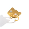 Wholesale Women's Minimalist Animal Catshaped Open Ring Stainless Steel Real Gold Plated Jewelry