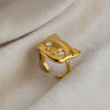 Wholesale Women's Minimalist Animal Catshaped Open Ring Stainless Steel Real Gold Plated Jewelry