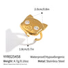 Wholesale Women's Minimalist Animal Catshaped Open Ring Stainless Steel Real Gold Plated Jewelry