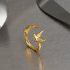 Wholesale Women's Minimalist Animal Style Stainless Steel Wings Ring With Pvd Furnace Vacuum Real Gold Plating