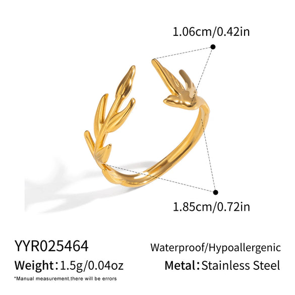 Wholesale Women's Minimalist Animal Style Stainless Steel Wings Ring With Pvd Furnace Vacuum Real Gold Plating