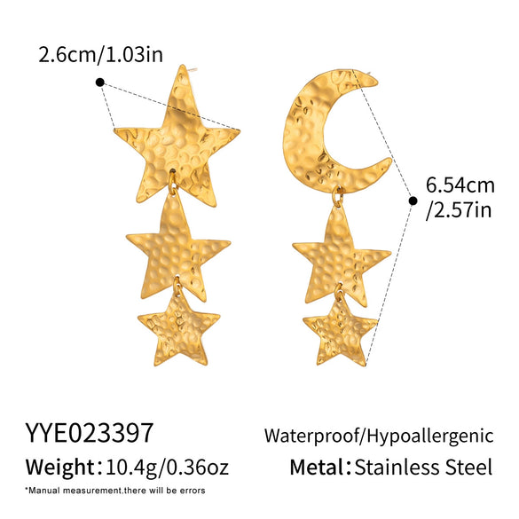 Wholesale Women's Minimalist Asymmetrical Star Shape Stainless Steel 18K Gold Vacuum Plated Earrings